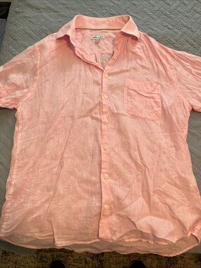Peter Millar Men's Light Pink Linen Button-Down Shirt